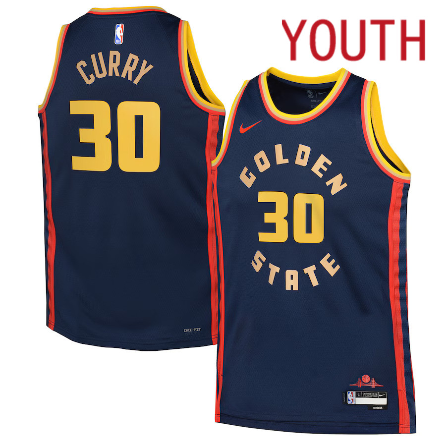Youth Golden State Warriors #30 Stephen Curry Nike Navy City Edition 2024-25 Swingman Player NBA Jersey->youth nba jersey->Youth Jersey